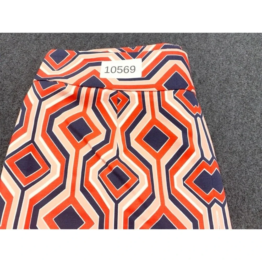 Michael Kors Pencil Skirt Womens 6 Orange Navy Geometric Diamond Belted 20in
